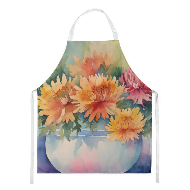 Chrysanthèmes dans un tablier aquarelle