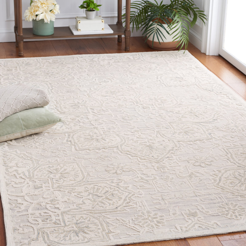 Lulua Hand Tufted Wool Cotton with Latex Oriental Rug in Gray/Ivory, Rectangle 8' x 10'
