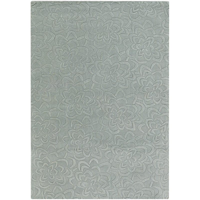 Kevinson Hand Tufted Wool Muted Blue Gray Loop Pile Cut High Low Floral Transitional Area Rug, Rectangle  9' x 13'