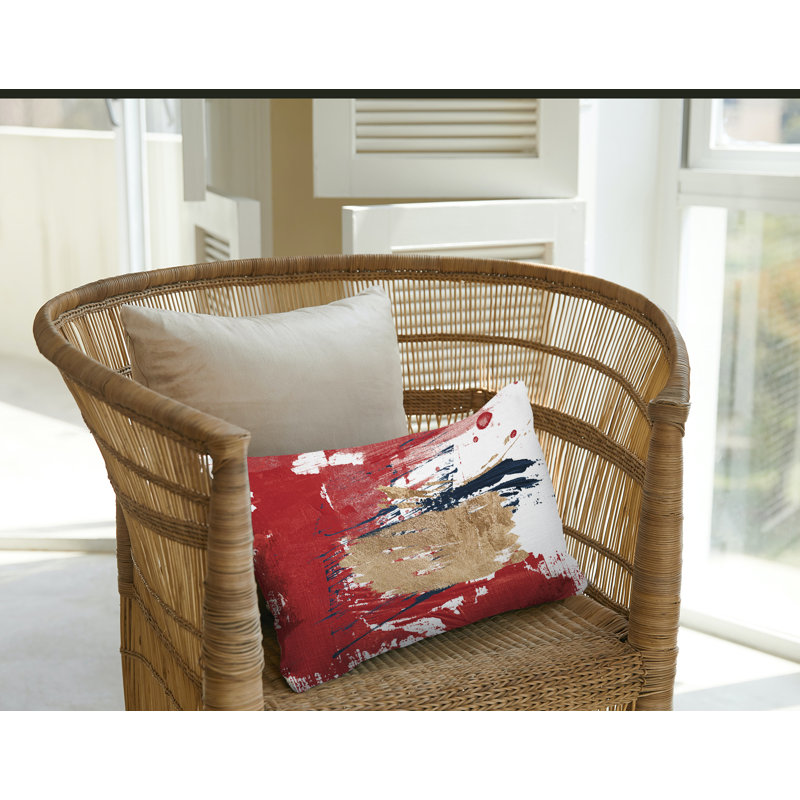 Coussin lombaire intérieur / extérieur abstrait Sarian, Rouge / or / blanc