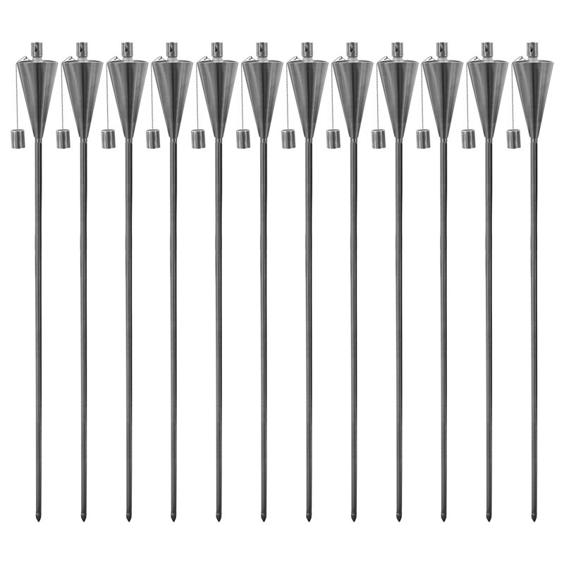 Harbour Housewares - 12x Garden Flame Torches - Metal Cone Design, 146cm H x 8.5cm W x 8.5cm D, Silver