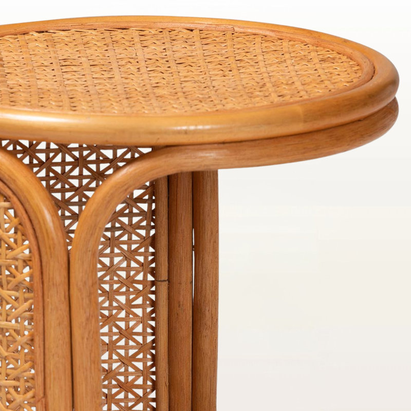 Demetric Large Bohemian Honey Rattan End Table,  18.3" H x 16.61" W x 16.61" D