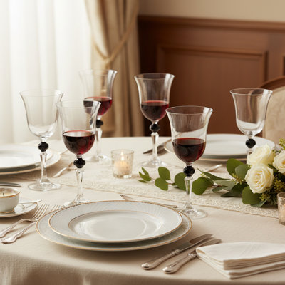 Set Of 6 Glasses, With Colored Diamond On Stem