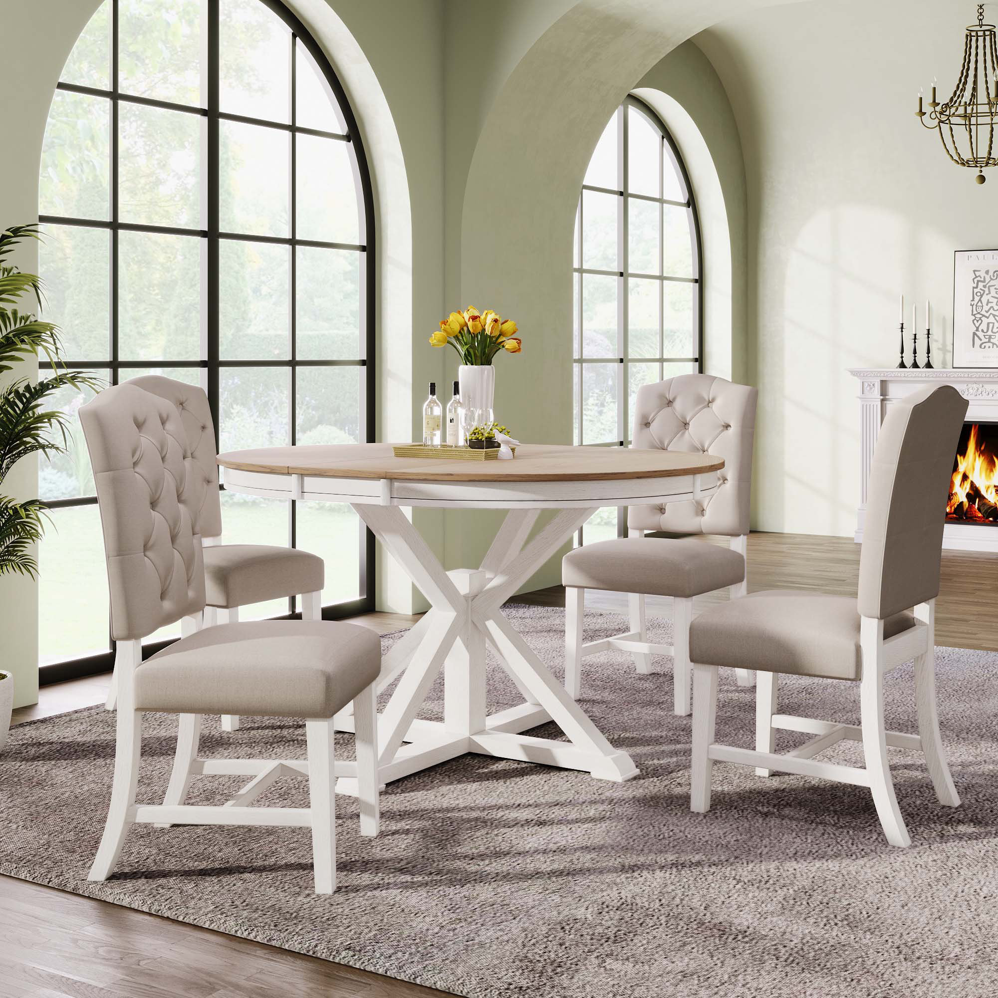 August Grove® Retro Style Dining Table Set With Extendable Table | Wayfair