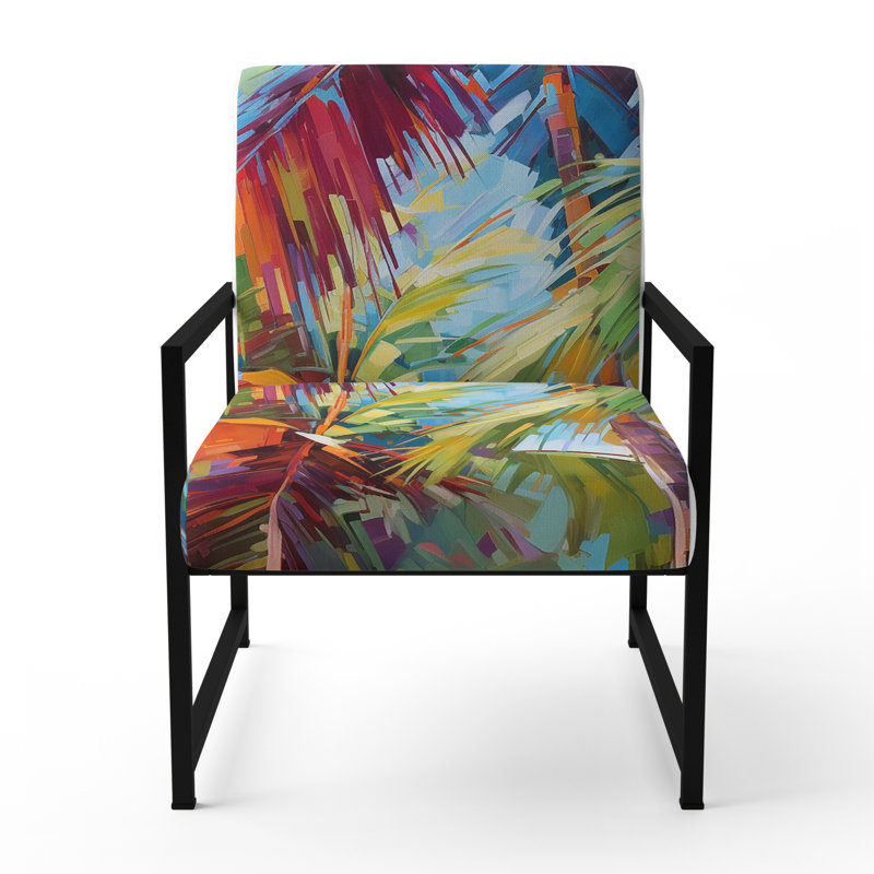 Popart Palm Trees II - Chaise rembourrée avec accoudoirs tropicaux et fauteuil Palm Leaves, Noir, noir, noir, noir