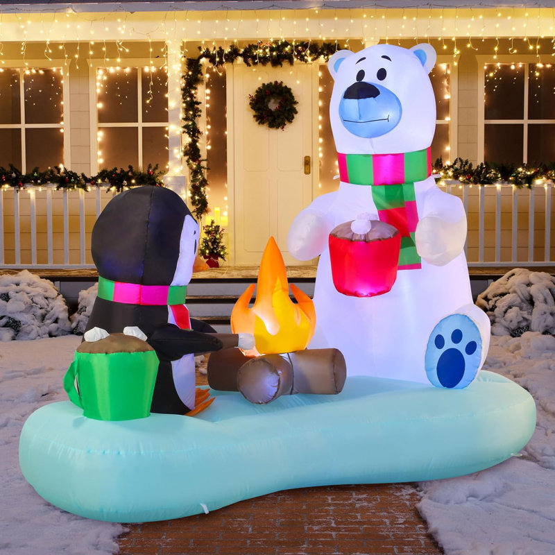 Décoration de Noël gonflable avec un feu de camp et un ours polaire de 6 pi de long