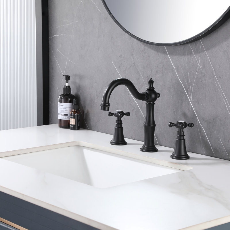  Victorian Vintage Widespread Bathroom Sink Faucet With Optional Drain Assembly, Matte Black, Drain Assembly Not Included