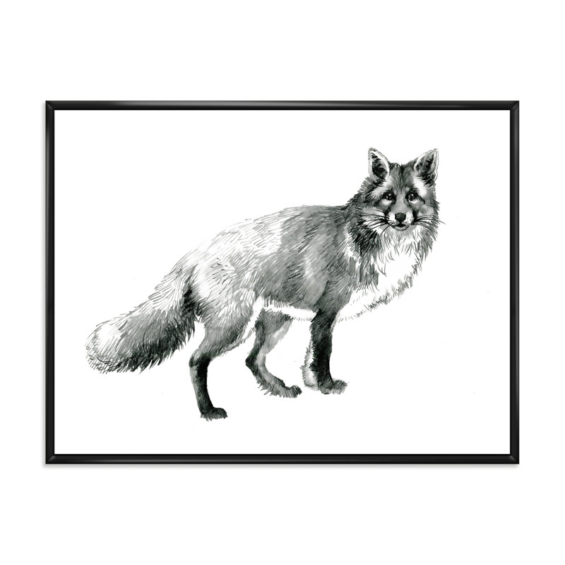 Portrait d'un renard monochrome - reproduction sur toile, H 12 po x l 20 po x p 1 po, Toile avec cadre noir