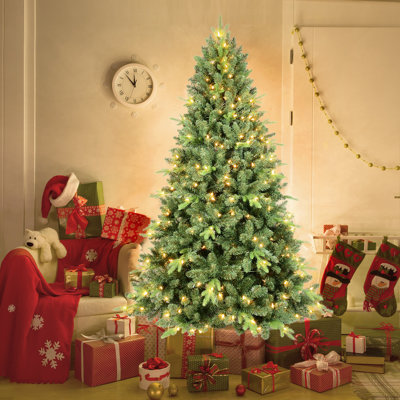 Pre-Lit Artificial Christmas Tree with Warm White Lights & PVC/PE Mixed Branch Tips