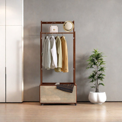 Ash Wood Coat Rack with Smooth Wheels