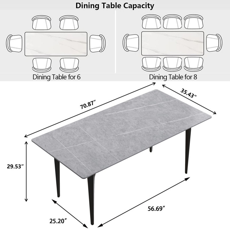 Table de salle à manger Yianna, Noir, Gris, H 29,53 po x L 71 po x l 35,5 po