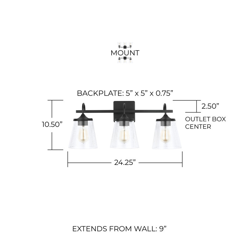 Éclairage de meuble-lavabo indépendant à 3 lumières à intensité variable, Noir mat