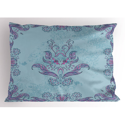 Ambesonne Abstract Pillow Sham 2 Pack Floral Motifs with Curves Pale Blue Grey Fuchsia