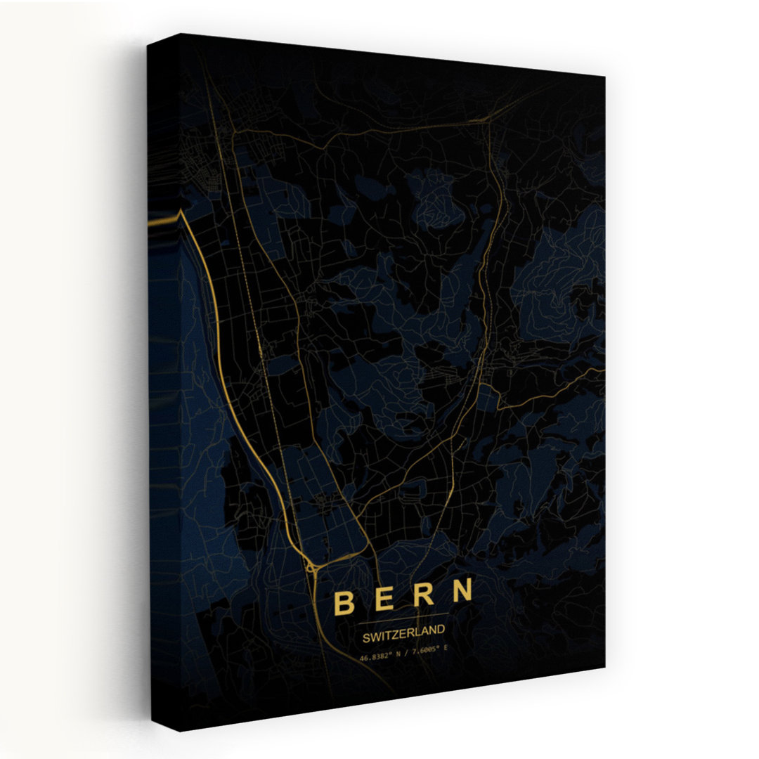 Golden Bern City Map Abstract Minimalist Modern City Wall Art Print
