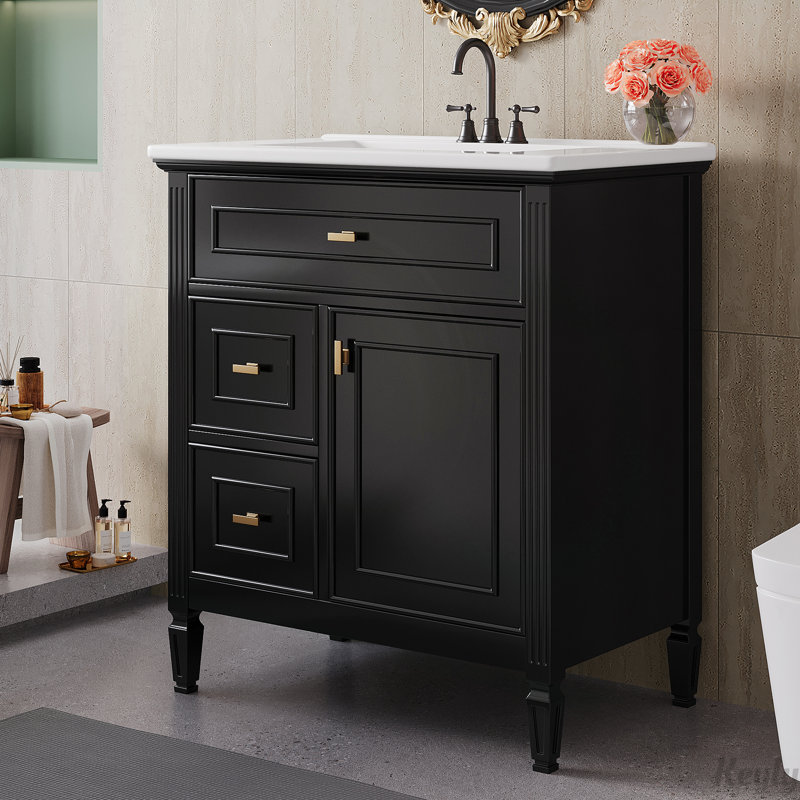 Meuble-lavabo 30 po avec lavabo, tablette réglable, Noir, noir, noir, noir