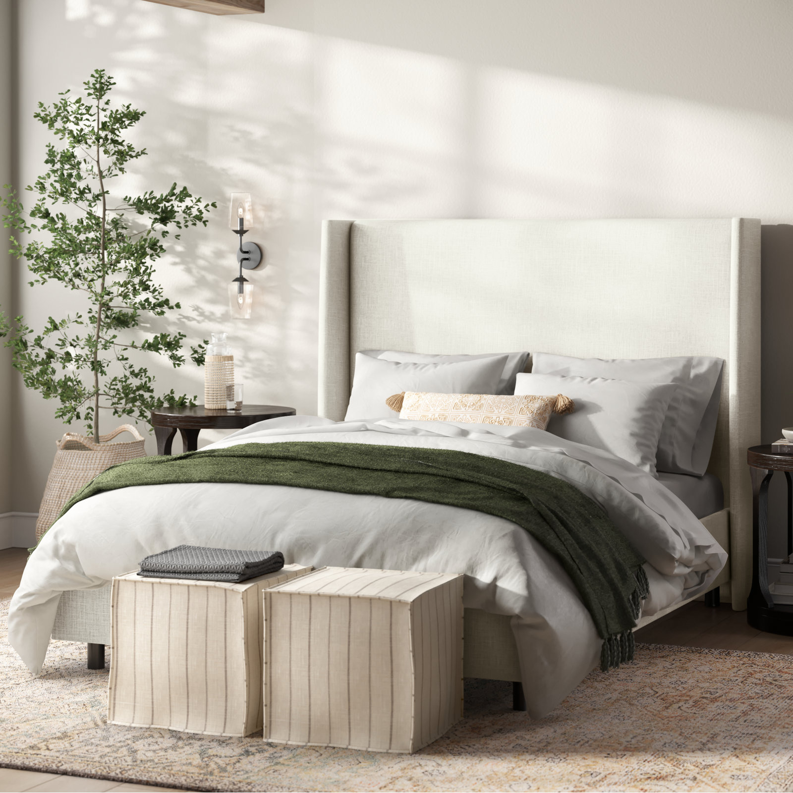Tilly Upholstered Bed, King, Classic White Velvet