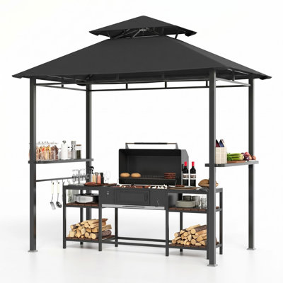 Heavy Duty Hardtop Grill Gazebo 8x5FT – Double Galvanized Steel Roof, 2 Side Shelves, 5 Hooks, Bottle Opener, Serving Bars – Weather-Resistant BBQ Shelter for Patio, Garden, Backyard – Black