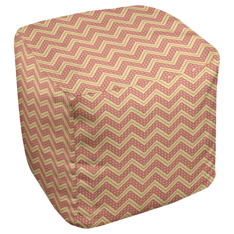 Repose-pieds cubique à motif à chevrons à la main classic, Jaune / Rouge