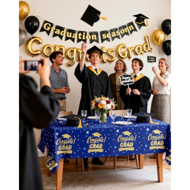 Graduation Decorations 2026 Plastic Tablecloth, Black