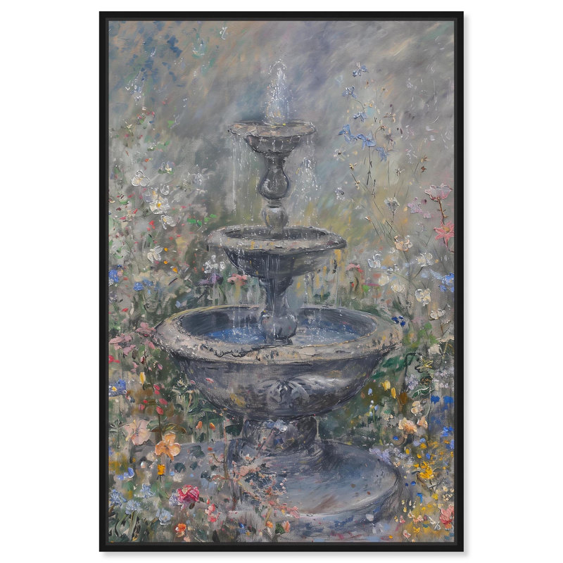 «Hidden Fountain Canvas Retro Landscape» par , Cadre flottant noir, H 16 po x l 11 po