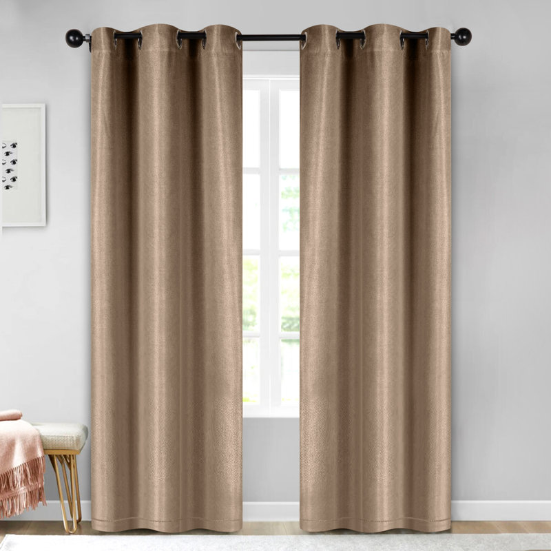 Polyester Thermal Insulated Room Darkening Curtain Panels, 42" W x 84" L, Tan