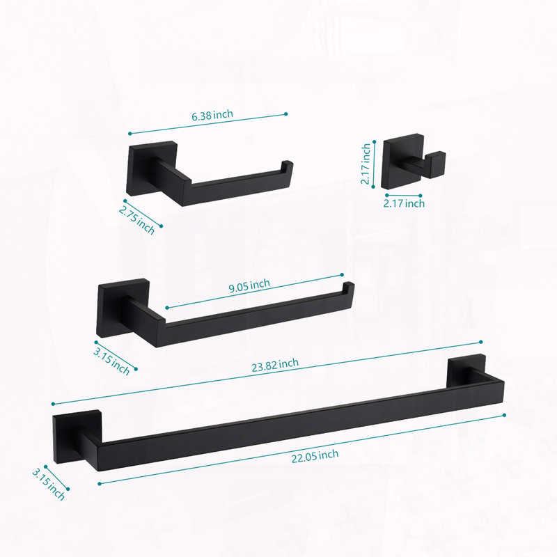 4-Piece Stainless Steel Bathroom Hardware Set, Matte Black