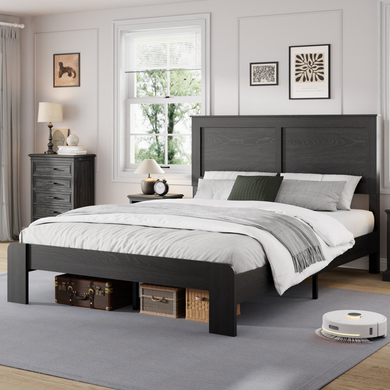 Gambrill Wood Platform Bed Frame,Noise Free,No Box Spring Needed,Large Under Bed Storage, Queen, Antique Black