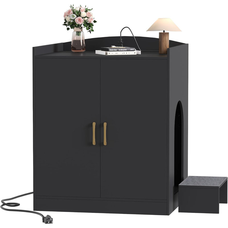 Cat Litter Robot Enclosure, Large Hidden Litter Box Furniture with Charging Station, Suitable for Automatic/Self-Cleaning Cats Litter Boxes and Litter Robot 3/4, Modern, Black EA982C895DBD4EB08A4C81BFED30B0AD