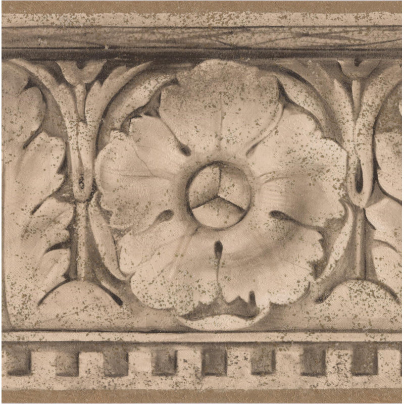 Bordure de papier peint floral et botanique Kreutzer Leaves Traditional Retro Design L 15 pi x l 7 po, Brun pâle