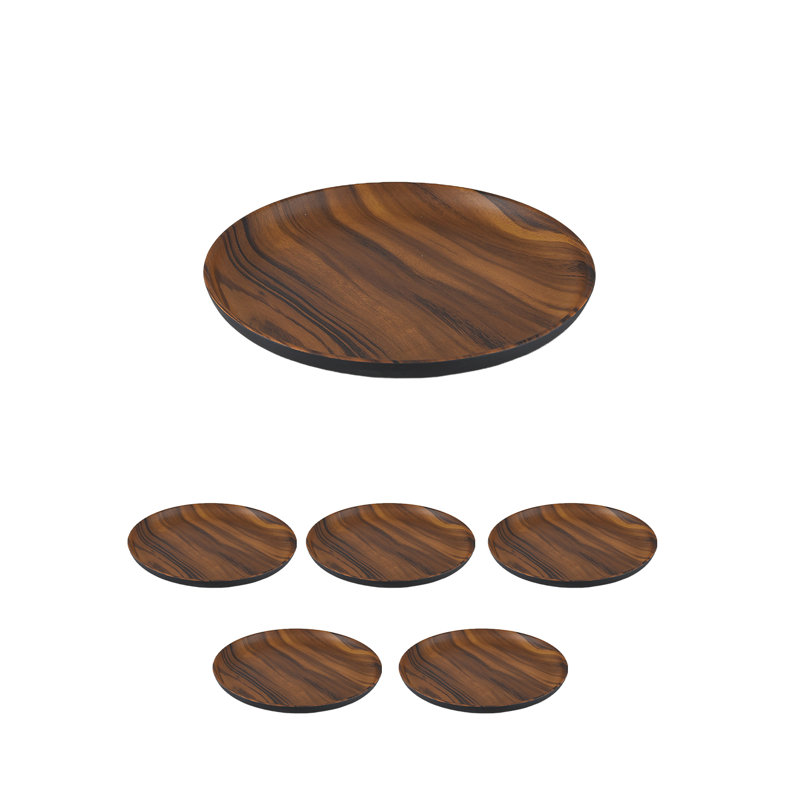  Plateau en céramique d'aspect bois, assiette ronde décorative pour servir des fruits ou une table, décor moderne et campagnard, 12 po de diamètre et 1,25 po de hauteur, paquet de 6