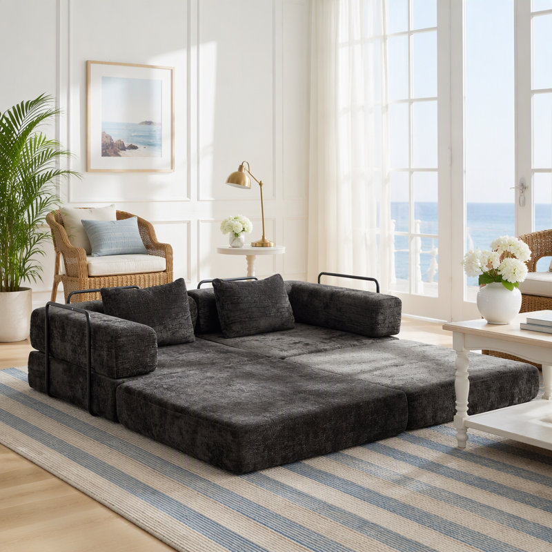 Canapé-lit convertible à compression avec cadre de forme fixe, canapé modulaire désossé, aucun assemblage requis, idéal pour une utilisation multi-occasions