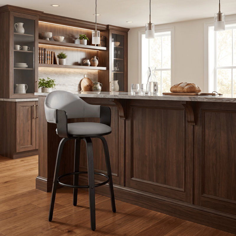 Tabouret de bar avec accoudoirs et repose-pieds Romarin, gris, Noir, noir, noir, noir
