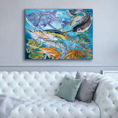 Toile épique Graffiti «Sea Life Of The World» par Tim Jeffs, art mural 54 po x 40 po