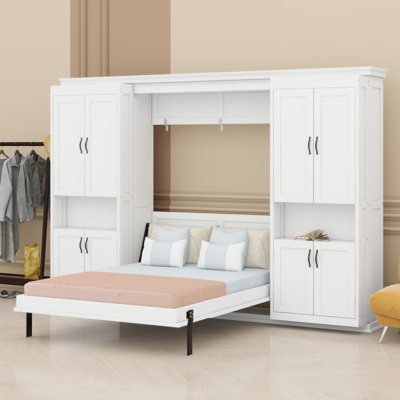 Murphy Bed With Dual Sliding Storage Cabinets,Dual 6-Tier Side Shelves