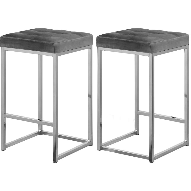 Tabouret de comptoir 26,5 po Nicola, Chrome, Velours gris