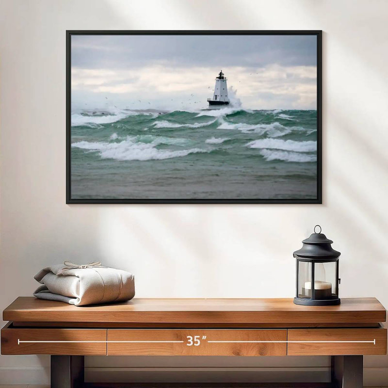 Phare tempête battue, 25 po x 17 po, Cadre flottant noir