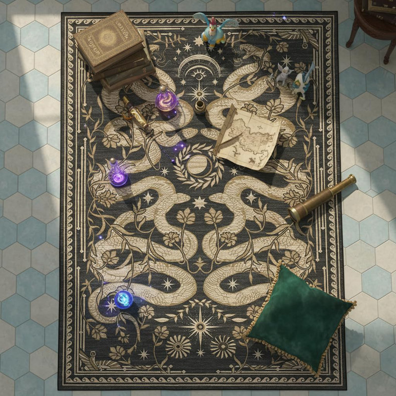 Snakes Machine Washable Area Rug Non Slip Wild Life Serpent Print Rug Low Pile Aesthetics Carpet for Living Room Bedroom Office