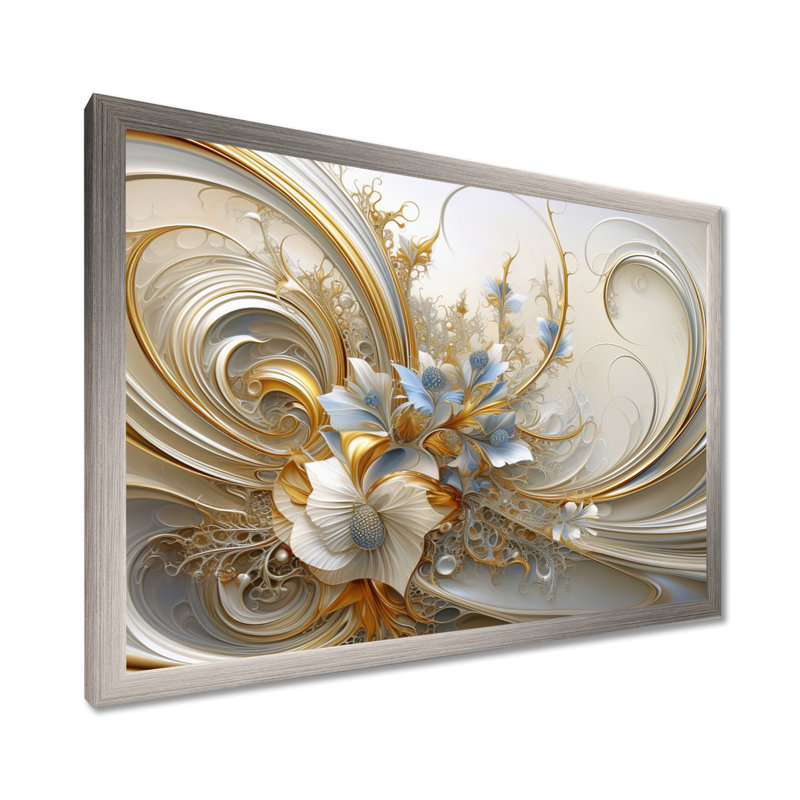 Spirale florale tourbillonnante Tender Light Blue, H 30 po x l 40 po, Argent argent, Cadre photo unique