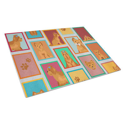 Lots of Red Yorkie Glass Cutting Board Large
