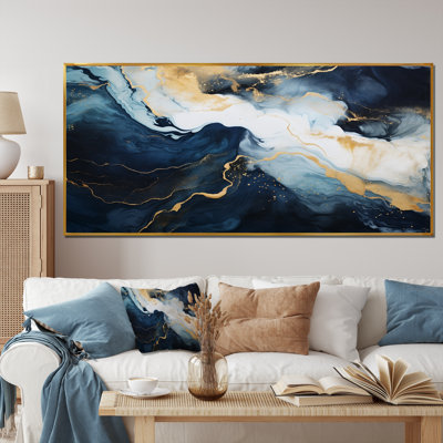 Gold and blue Abstract marble paint IV - Abstract Marble Wall Art