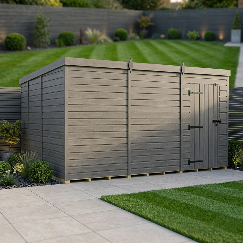 Total Sheds 12ft x 9ft Composite Pent Garden Shed - Single Door - No Windows - EPDM Rubber Roof - UK Manufactured