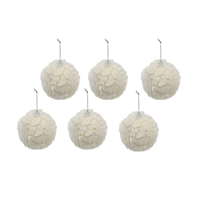 Cream Ruffle Ball Ornament, Set Of 6, Perfect For Elegant Holiday And Christmas Tree Decorations