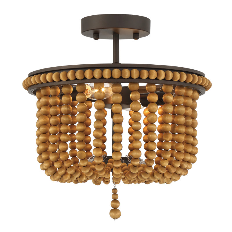 Walley 2-Light 32cm Wood Bead Semi Flush Mount Light, Oil Rubbed Bronze