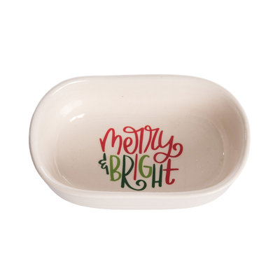 Ceramic Merry & Bright Mini Dish - Colourful Serving Bowl for Christmas Tabletop Decor, Perfect for Indoor Use, Ideal for Gift Giving and Hostess Gifts, Add a Festive Touch to Your Holiday Celebrations!