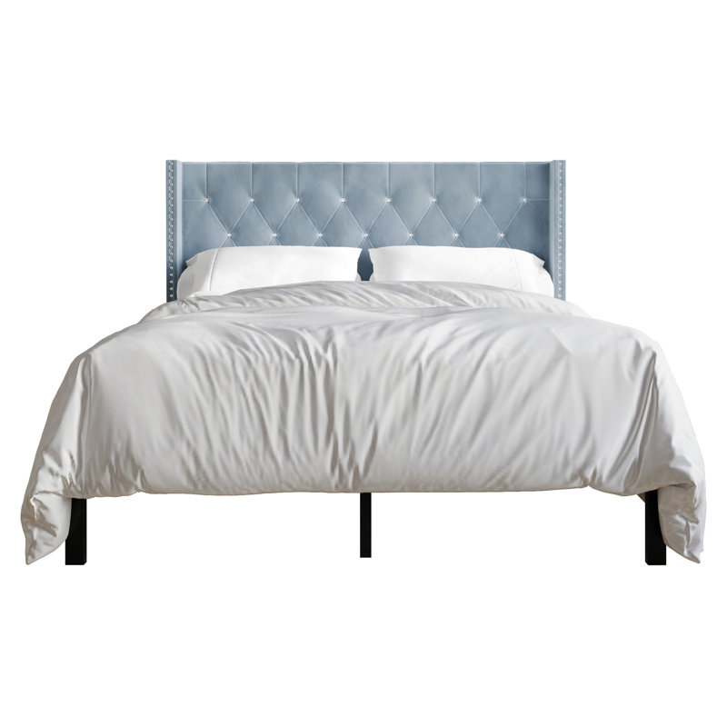 Ffyona Upholstered Wingback Bed, Light Blue, Twin