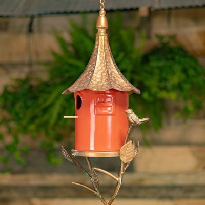 31 "Long Birdhouse suspendu en métal et porcelaine orange" Amsterdam "