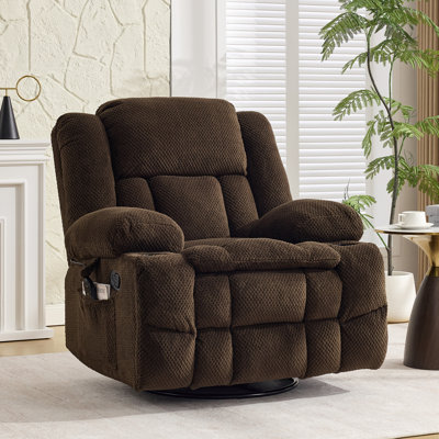 41.3" Wide Swivel Rocker Recliner Chair With Vibration Relaxation & Dual Cup Holder & Side Pocket