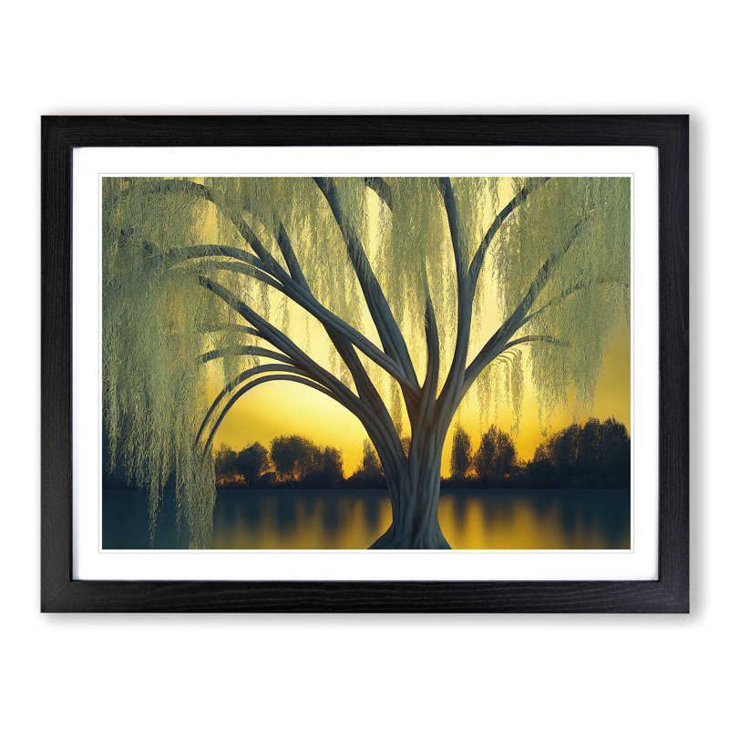 Dramatic Weeping Willow Tree - Single Picture Frame Print, Black Framed, 34cm H x 46cm W x 2cm D