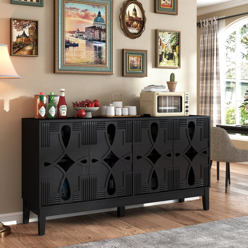 60.5" Mid Century Modern Sideboard Buffet Cabinet With Storage, Black
