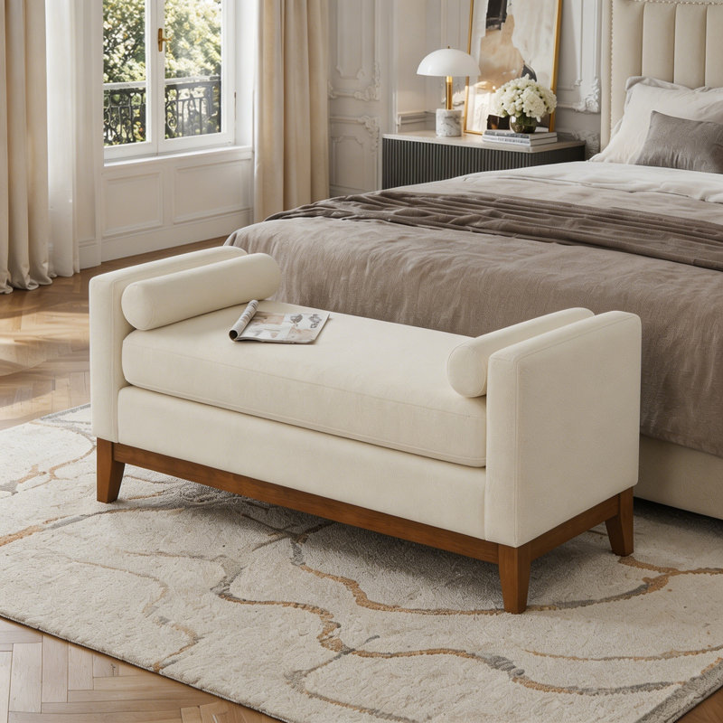 Grand repose-pieds rembourré en tissu avec coussins, Beige
